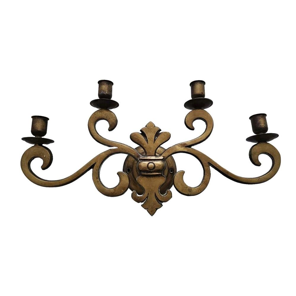 Brass Wall Sconce Candle Holder 4 Arm Vintage Antique 18 X 10